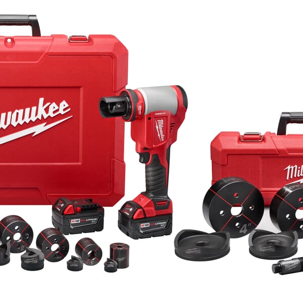 Milwaukee M18 2676-23 High Capacity Knockout Tool Kit, 1/2 to 4 in Mild Steel/Stainless Steel Max Cutting, 13.63 in OAL
