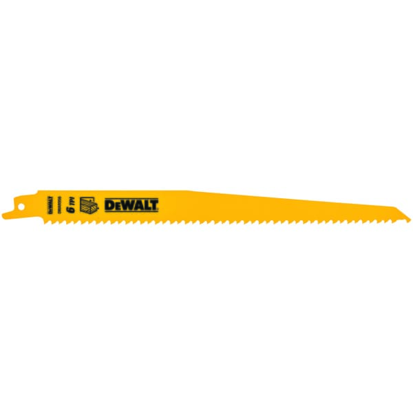 DeWALT DW4803 Tapered Back Reciprocating Saw Blade, 9 in L x 3/4 in W, 6 TPI, Bi-Metal Body, Universal/Toothed Edge Tang