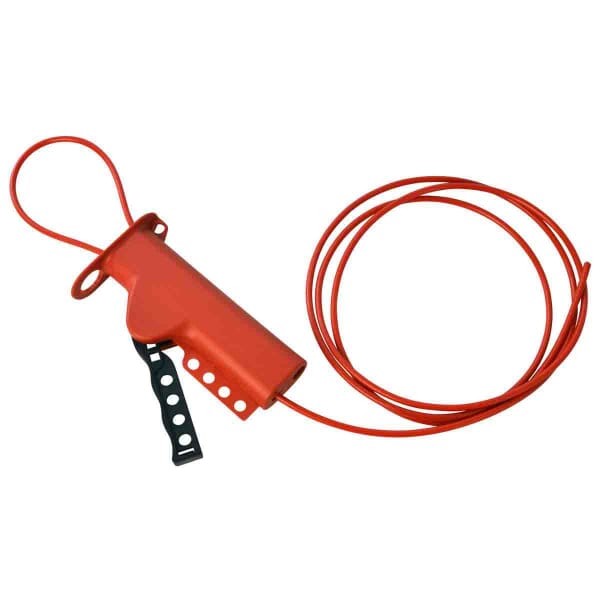 Brady 50943 All Purpose Cable Lockout, 3/16 in Dia x 8 ft L Vinyl Coated Steel Cable, 4 Padlocks, Red, 9/32 in Dia Max Padlock Shackle, Glass Filled Nylon Body, OSHA 1910.147