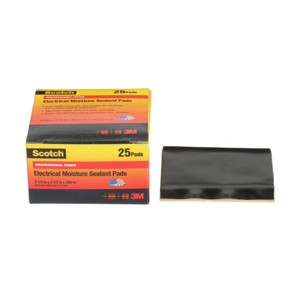Scotch 7000006236 Sealant Pad, 2-1/2 in L x 2-1/2 in W, 45 mil THK, Rubber Mastic Adhesive, PVC Backing, Black