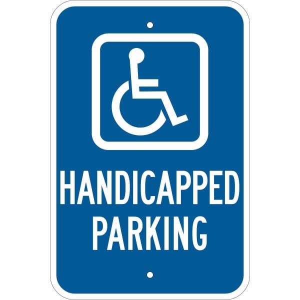 Brady 103780 Rectangular Handicapped Parking Sign, Symbol/Text, B-959 Aluminum, Hole Mount, 18 in H x 12 in W, White on Blue