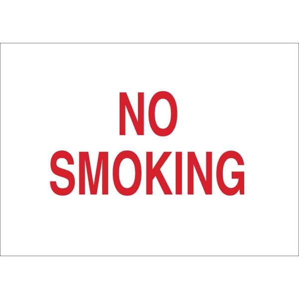 Brady 72024 Rectangular No Smoking Sign, 10 in H x 14 in W, Red on White, B-120 Fiberglass, Corner Hole Mount