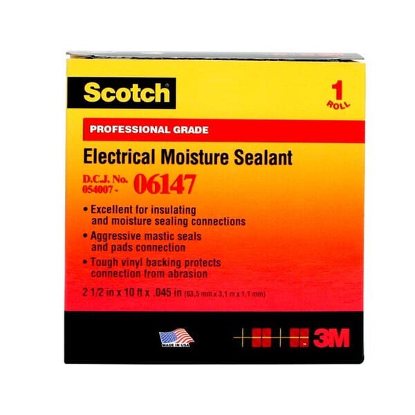 Scotch 7000005872 Sealant Roll, 10 ft L x 2-1/2 in W, 1 mil THK, Mastic, Rubber/Mastic Adhesive, PVC Backing, Black