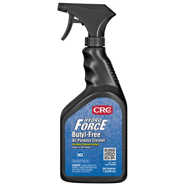 CRC HydroForce 14401 HydroForce All Purpose Butyl-Free Non-Flammable General Purpose Cleaner, 32 oz Spray Bottle, Glycol Ether Odor/Scent, Blue, Liquid Form