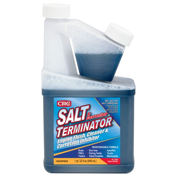 CRC SX32 Salt Terminator Non-Flammable Water Based Engine Flush and Cleaner/Corrosion Inhibitor, 32 oz Bottle, Liquid, Blue, Mild redirect to product page