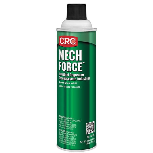 CRC 03151 Mech Force Flammable Heavy Duty Non-Chlorinated Industrial Degreaser, 20 oz Aerosol Can, Solvent Odor/Scent, Clear Colorless, Liquid Form