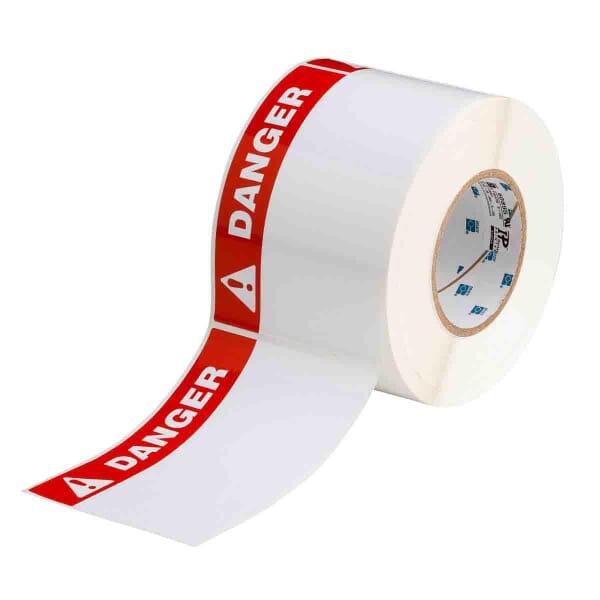 Brady ToughBond THTEL-25-483-.5-DA Rectangular Self-Sticking Arc Flash Protection Label, 6 in W, DANGER Legend, Red on White, B-483 Polyester, 500 per Roll Labels