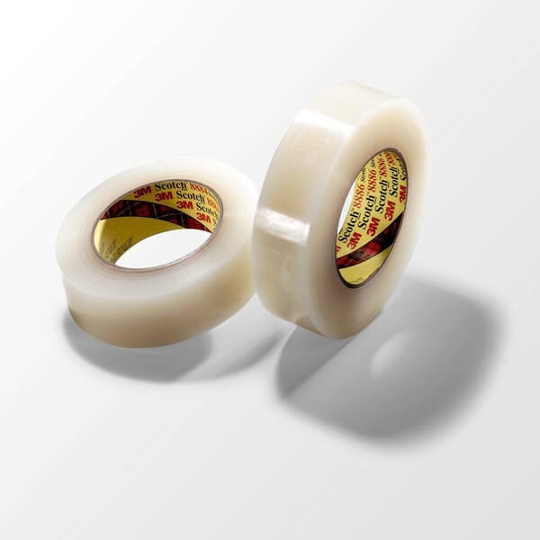 3M 7100025020 Stretchable Tape, 55 m L x 36 mm W, 7 mil THK, Synthetic Rubber Adhesive, Polypropylene Film Backing, Clear