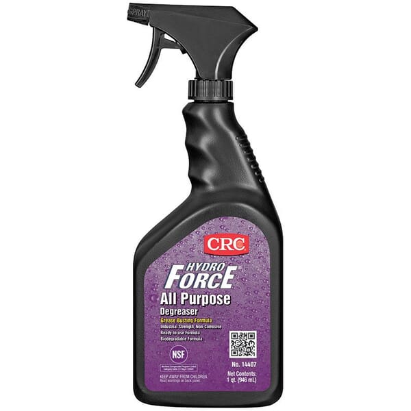 CRC 14407 HydroForce All Purpose Non-Flammable Degreaser, 32 oz Spray Bottle with Trigger, Liquid, Clear/Purple, Pleasant