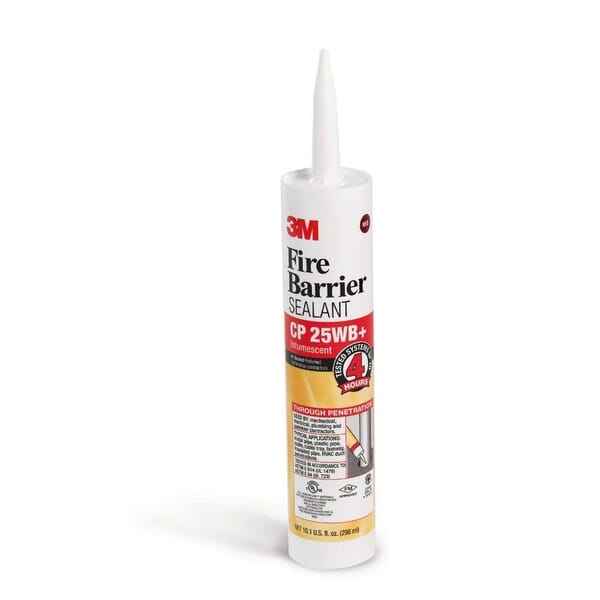 3M 7000006383 CP 25WB+ High Performance Fire Barrier Sealant, Cartridge Container, Composition: Sodium Silicate, Water, Zinc Borate 2335, Polymer, Ethylhexyldiphenyl Phosphate, Iron Oxide, Oxide Glass Chemicals, Polyethylene Glycol, Quartz Silica