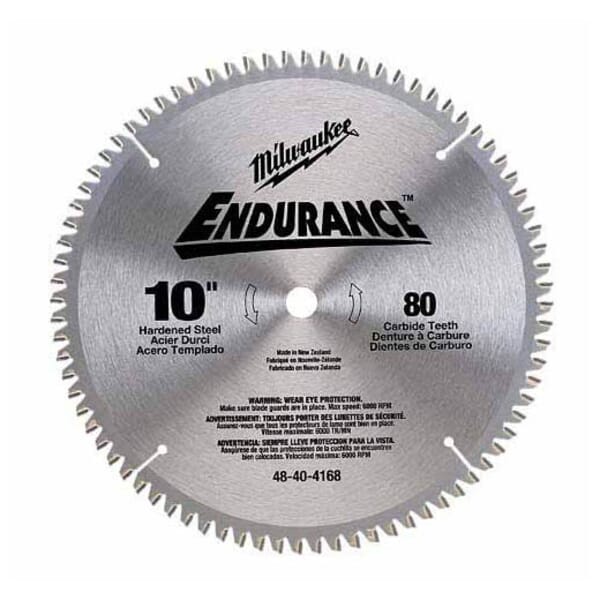 Milwaukee Endurance 48-40-4168 Regular Kerf Circular Saw Blade, 10 in Dia x 0.071 in THK, 5/8 in Arbor, Hardened Alloy Steel Blade, 80 Teeth