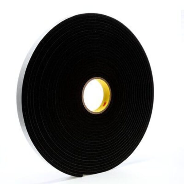 3M Single Coated Foam Tape, 250 mil THK, Acrylic Adhesive, Vinyl Foam Backing, Black
