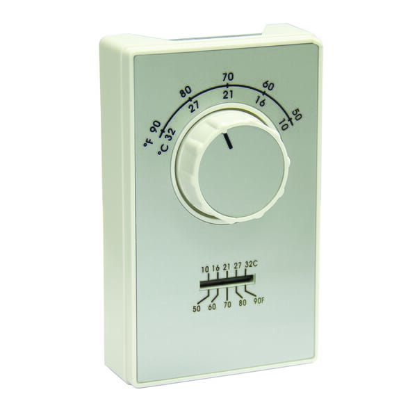 TPI ET9SRTS ET9 Line Voltage Thermostat With Thermometer, 1-Pole Cool Only Thermostat, 50 to 90 deg F Control, 4 deg F Cool Differential, Snap Action, SPST Switch, Import