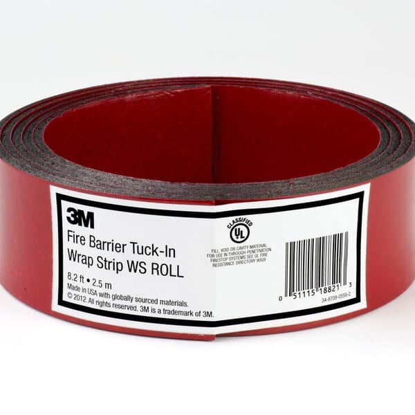 3M 7000006390 Fire Barrier Wrap Strip, 8.2 ft L x 2-1/2 in W, 3 hr Fire Rating, UL Listed