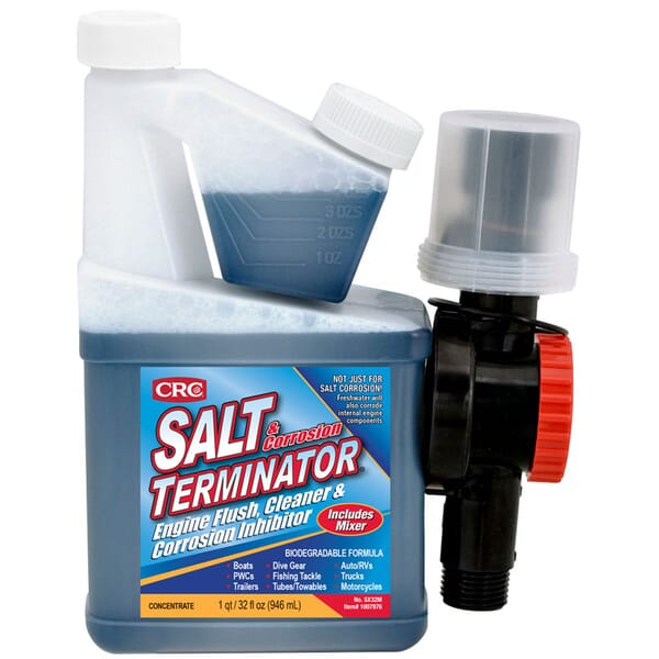 CRC SX32M Salt Terminator Non-Flammable Water Based Engine Flush and Cleaner/Corrosion Inhibitor With Mixer, 32 oz Bottle, Liquid, Blue, Mild