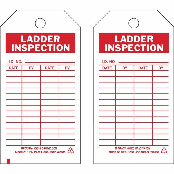 Brady 86555 Rectangular Inspection and Material Control Tag, 5-3/4 in H 3 in W, Red on White, 3/8 in Hole, B-851 Polyester