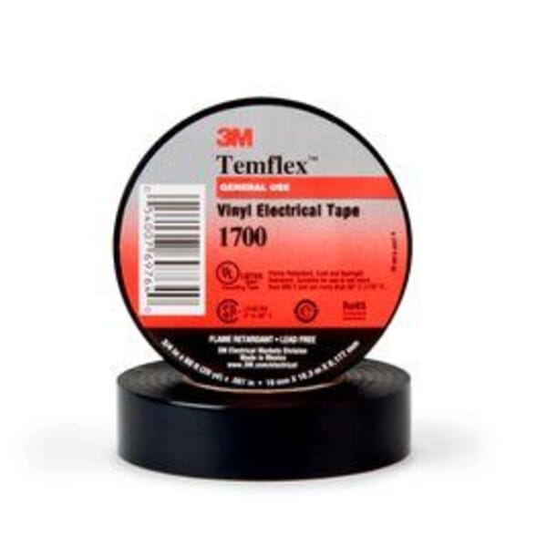 Temflex 7000008400 1700 General Grade Rubber Adhesive Electrical Tape, 60 ft L x 3/4 in W, 7 mil THK, Vinyl, Rubber Adhesive, PVC Backing, Black