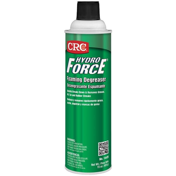 CRC 14428 HydroForce Non-Flammable Foaming Degreaser, 20 oz Aerosol Can, Minimal Odor/Scent, Clear/Light Amber, Liquid Form