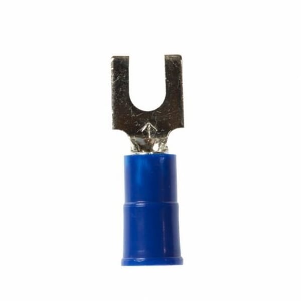 Highland 7000133649 Insulated Block Fork, 16 to 14 AWG Conductor, 0.85 in L, Butted Seam Barrel, Electrolytic Copper/Vinyl, Blue