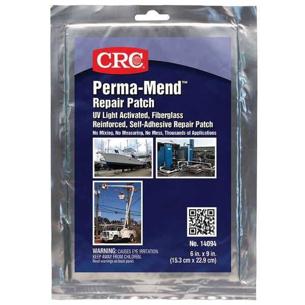 CRC 14094 Perma-Mend Laminate Non-Flammable Self-Adhesive UV Curable Repair Patch, 9 in L x 6 in W Patch, Gray