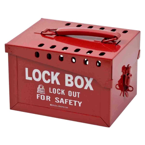 Brady 51171 Extra Empty Large Heavy Duty Portable Group Lockout Box, 13 Padlocks, Red, 6 in H x 7 in W x 8.9 in D