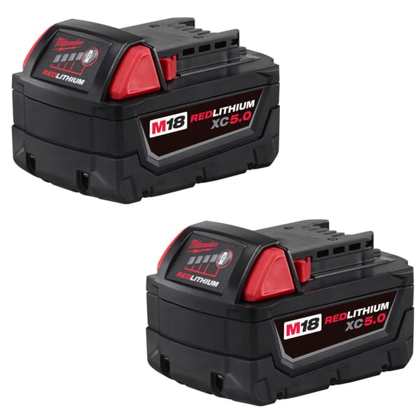 Milwaukee M18 REDLITHIUM 48-11-1852 Rechargeable Cordless Battery Pack, 5 Ah Lithium-Ion Battery, 18 VDC Charge, For Use With M18 Cordless Power Tool