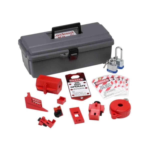 Brady 65289 Basic Electrical Toolbox Lockout Kit, 14 Pieces, 5-1/4 in H x 14 in W x 6-1/2 in D, Language: English