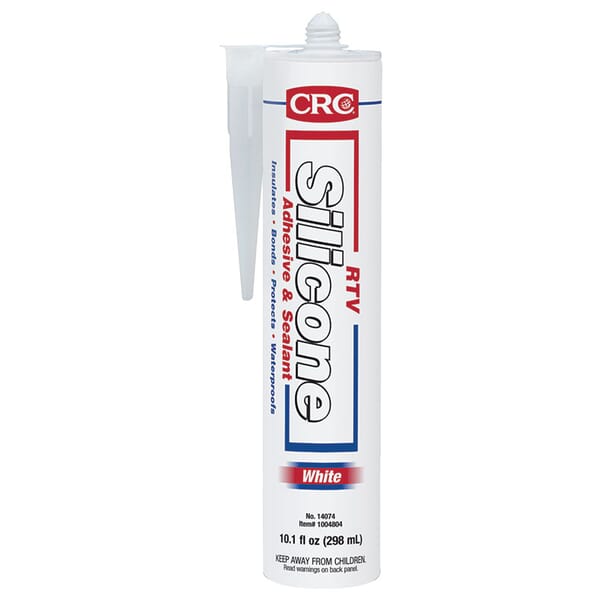 CRC 14074 Curing Non-Flammable RTV Silicone Sealant, 12 oz Cartridge, White, Hydroxy Terminated Polydimethylsiloxane, Silicone Base