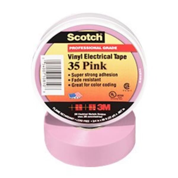 3M 7010411602 Color Coding Tape, 66 ft L x 3/4 in W, 7 mil THK, Rubber Adhesive, PVC Backing, Pink