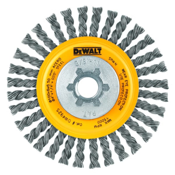 DeWALT High Performance DW4925B Wire Wheel Brush, 4 in Dia Brush, 3/8 in W Face, 0.02 in Dia Stringer Bead Filament/Wire, 5/8-11 Arbor Hole