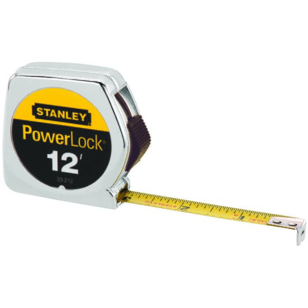 Stanley 33-212 Tape Rule, 12 ft L x 1/2 in W Blade, Mylar Polyester Film Blade, 1/16ths, 1/32nds Graduation