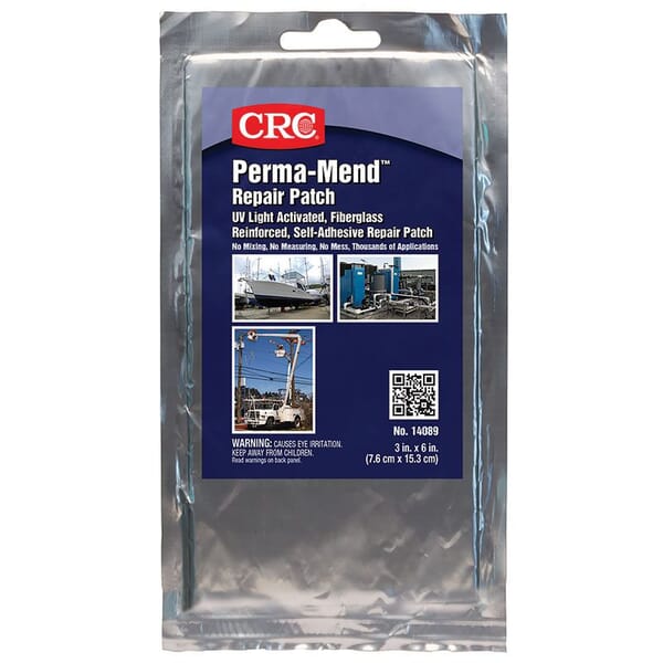 CRC 14089 Perma-Mend Laminate Non-Flammable Self-Adhesive UV Curable Repair Patch, 6 in L x 3 in W Patch, Gray