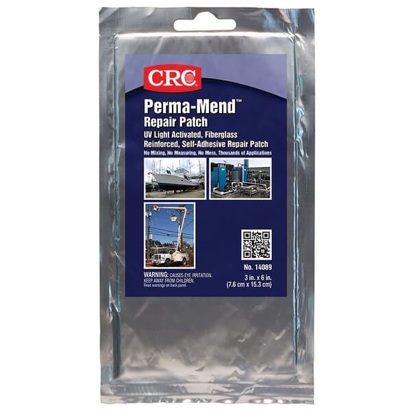 CRC 1004826 Perma-Mend Laminate Non-Flammable Self-Adhesive UV Curable Repair Patch, 6 in L x 3 in W Patch, Gray