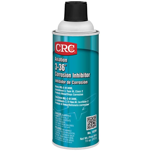 CRC 10200 Aviation 3-36 Flammable Non-Drying Film Corrosion Inhibitor, 16 oz Aerosol Can, Liquid, Amber, 0.8