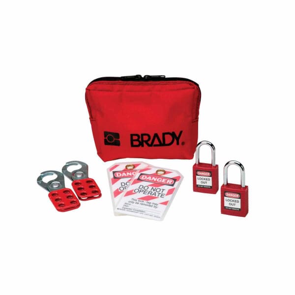 Brady 105969 Personal Portable Padlock Pouch Lockout Kit, Filled, 8 Pieces, 1-1/2 in W, Language: English