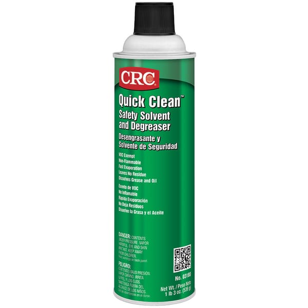 CRC 03180 Quick-Clean Chlorinated Non-Flammable Degreaser, 20 oz Aerosol Can, Strong in High Concentrations Odor/Scent, Clear, Liquid Form