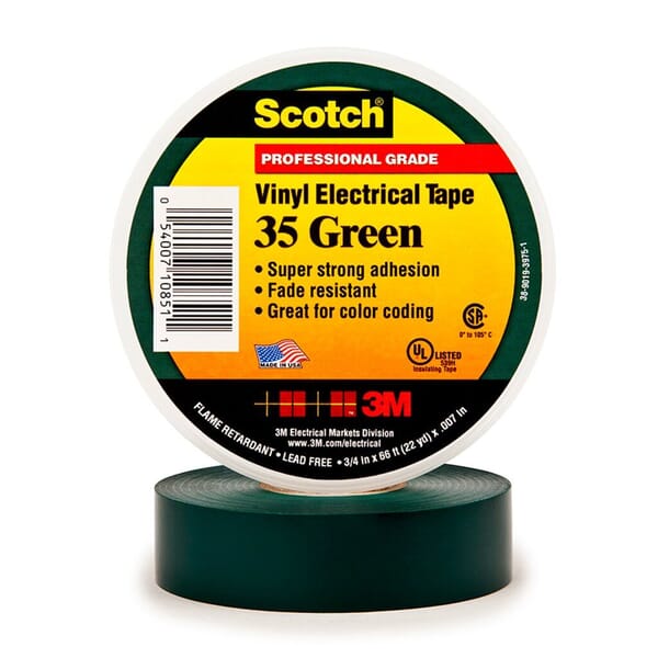 Scotch 7000006098 Color Coding Tape, 66 ft L x 3/4 in W, 7 mil THK, PVC, Rubber Resin Adhesive, Green