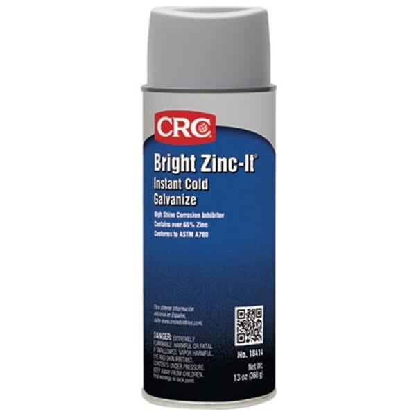 CRC 18414 Bright Zinc-It Dry Film Extremely Flammable Instant Light Duty Cold Galvanized Coating, 16 oz Aerosol Can, Liquid Form, Bright Silver/Gray, 0.95 to 0.99