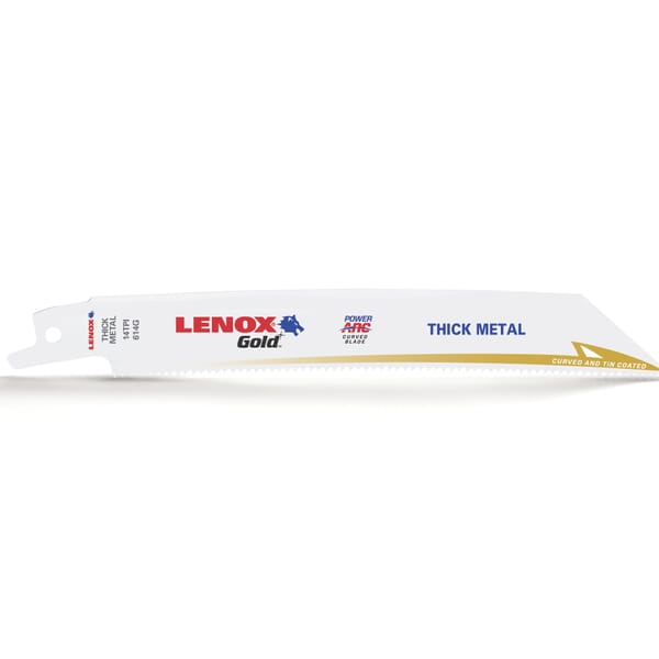 Lenox Gold Lazer 21067614GR Power Arc Curved Reciprocating Saw Blade, 6 in L x 3/4 in W, 14 TPI, Steel Body, Universal/Toothed Edge Tang