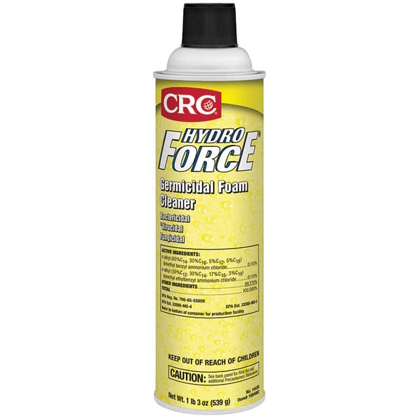 CRC HydroForce 14430 HydroForce Non-Flammable Germicidal Cleaner, 20 oz Aerosol Can, Floral Ammonia Odor/Scent, White, Foaming Spray Form