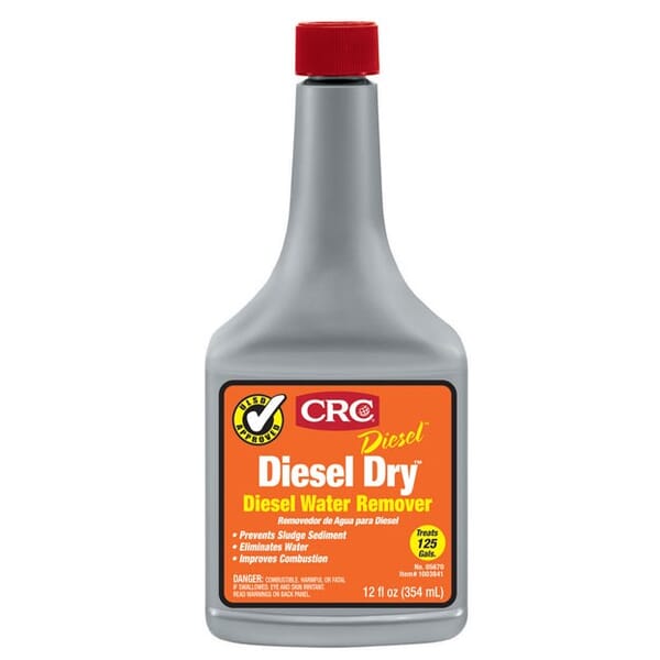 CRC 05670 Diesel Dry Combustible Premium Diesel Water Remover, 12 oz Bottle, Liquid Form, Yellow, Diesel Fuel #2, Stoddard Solvent, 2-Butoxyethanol, Naphthalene