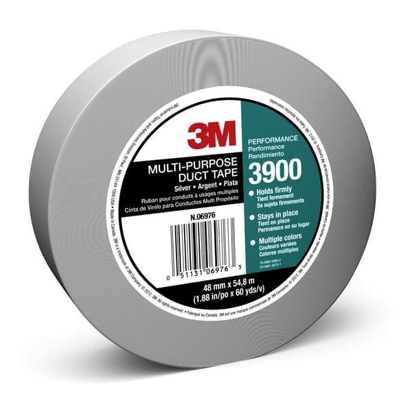 3M 7100029108 Multi-Purpose Tape, 60 yd L x 1.88 in W, 7.6 to 8.1 mil THK, Rubber Adhesive, Polyethylene Backing, Silver