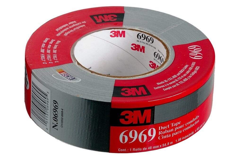 3M 7000001230 6969 Heavy Duty Tape, 60 yd L x 2 in W, 0.27 mm THK, Rubber  Adhesive, Polyethylene Backing, Silver