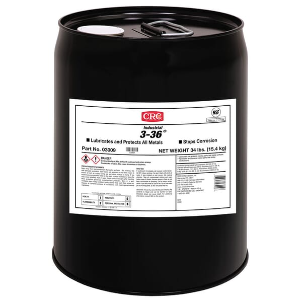 CRC 03009 3-36 Multi-Purpose Non-Drying Non-Flammable Lubricant and Corrosion Inhibitor, 5 gal Pail, Liquid Form, Blue/Clear/Green, 0.827