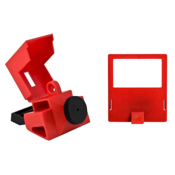 Brady 65397 1-Pole Clamp-On Circuit Breaker Switch Lockout Device, For Use With 480/600 VAC Single Pole and Internal-Trip Multi-Pole Breaker, 1 Padlocks, 0.31 in Dia Max Padlock Shackle, LOTO-2 Polypropylene, Red