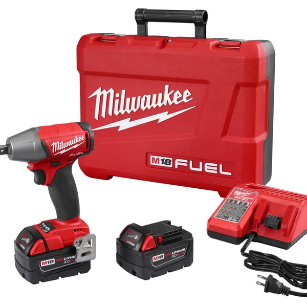 Milwaukee M18 FUEL 2755-22 Brushless Compact Impact Wrench Kit, 1/2 in Straight Drive, 0 to 3200 bpm, 220 ft-lb Torque, 18 VDC, 6.1 in OAL