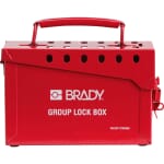 Brady 65699 Empty Group Lockout Box, 13 Padlocks, Hinged Door, Red, 6 in H x 9 in W x 3-1/2 in D, Portable Mount
