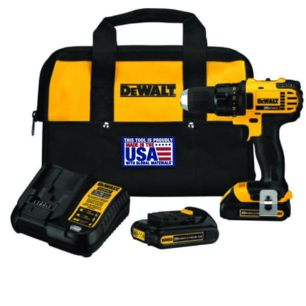 DeWALT DCD780C2 Compact Lightweight Cordless Drill/Driver Kit, 1/2 in Chuck, 20 VDC, 0 to 600/0 to 2000 rpm No-Load, 7-1/2 in OAL, Lithium-Ion/Integrated Battery