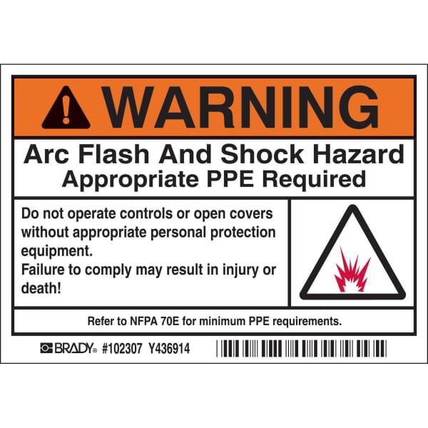 Brady 102307 High Performance Laminated Non-Reflective Rectangular Self-Adhesive Arc Flash Protection Label, 5 in W