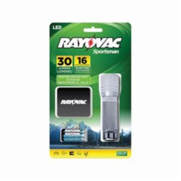 Rayovac Sportsman SPHW3AAA-BX Sportsman Water-Resistant Handheld Flashlight, 0.5 W, LED Bulb, Aluminum Housing, 30 Lumens Lumens